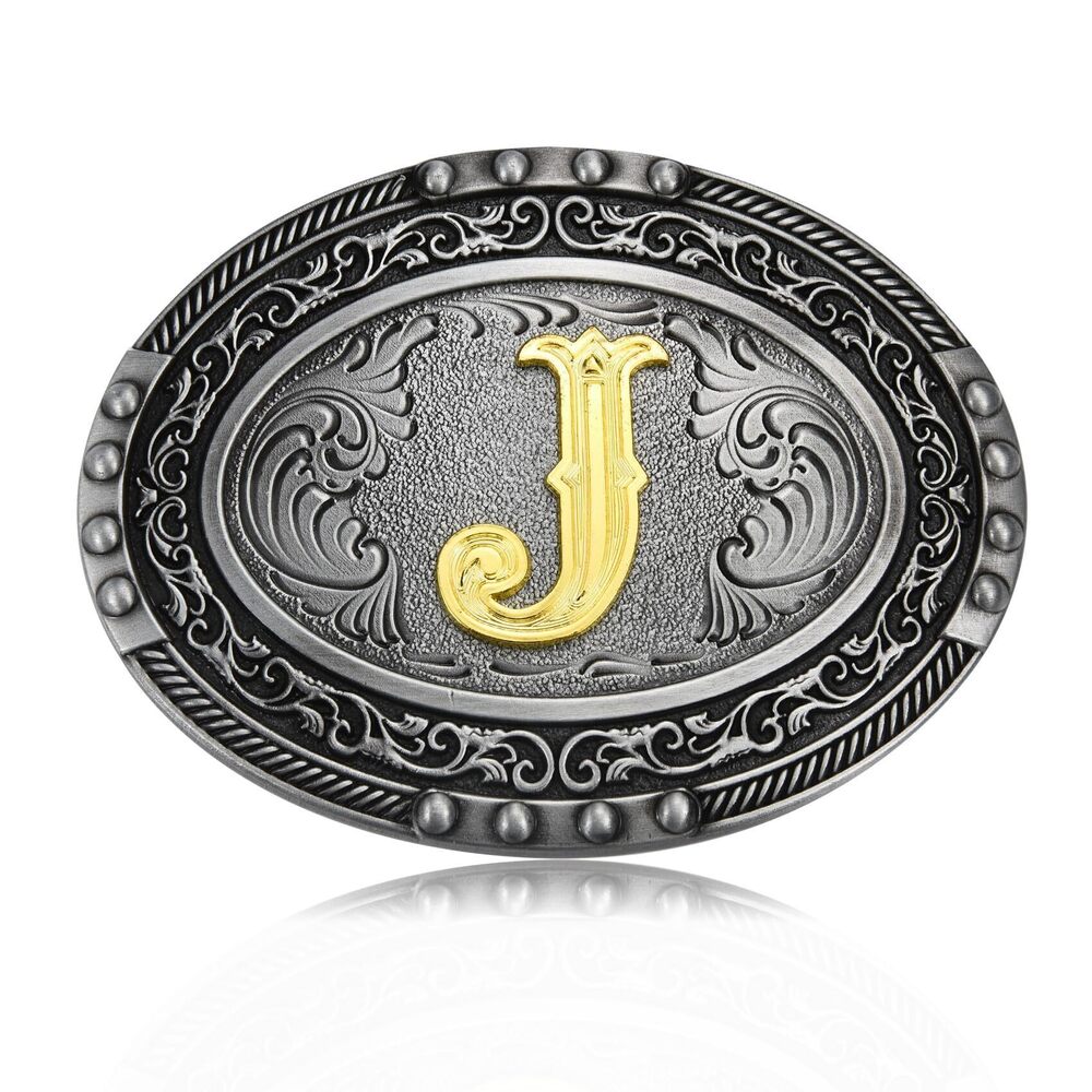 6879 Western Initial Letters ABCDEFG to XYZ Belt Buckle , Golden Alphabet